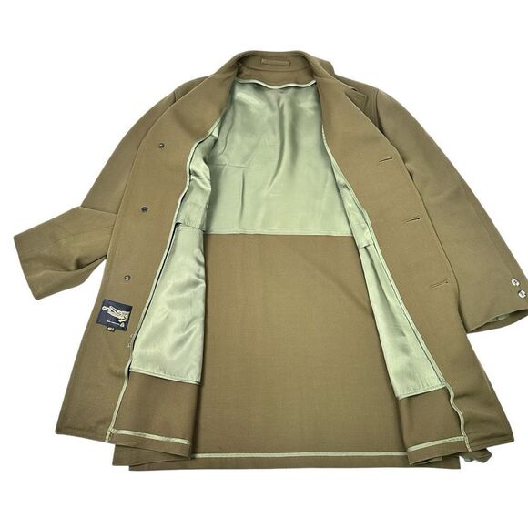 Vintage Alligator Gold Label Pure Virgin Wool Men’s Olive Coat Overcoat Trench - Picture 3 of 8